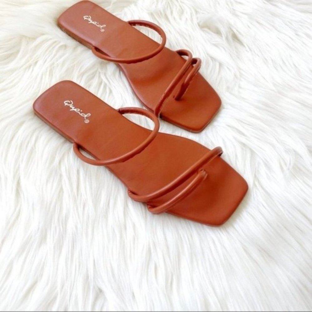 Brick strappy square toe sandals flat slides - Picture 7 of 9